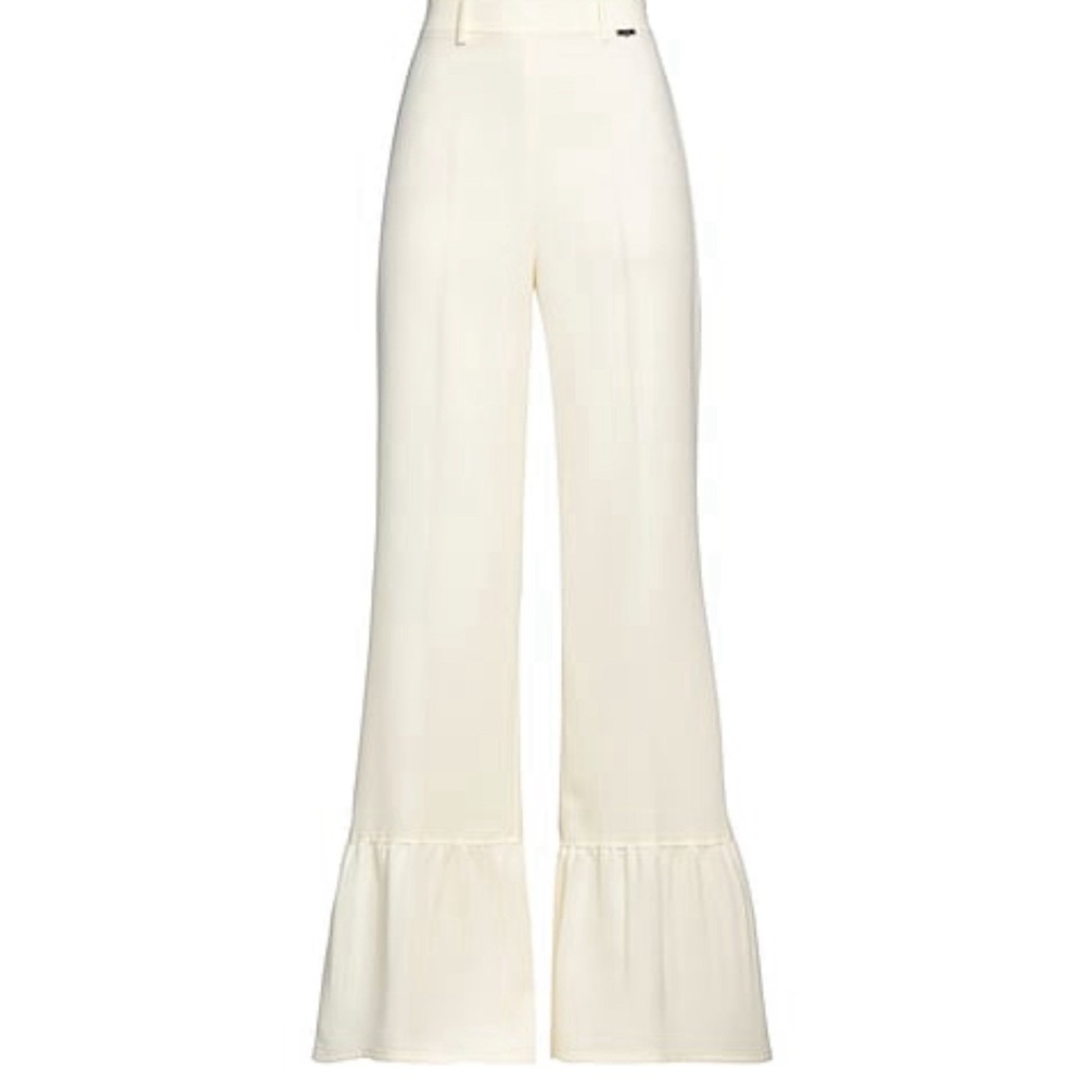 SCEE BY TWINSET‎ CASUAL IVORY FLARED RUFFLED HEM PANTS NWT SIZE L